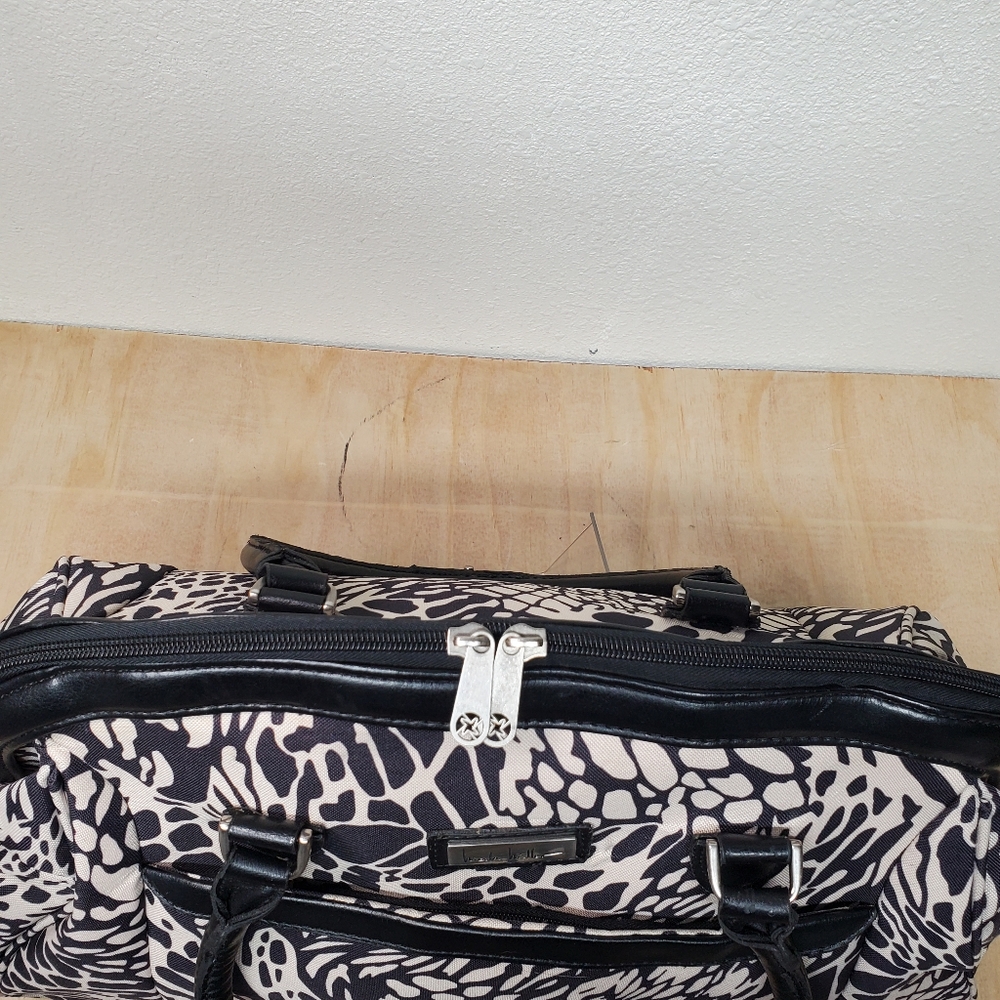 Nicole Miller Black Beige Oil Spill Abstract Pattern Weekender Travel Luggage - Picture 7 of 11